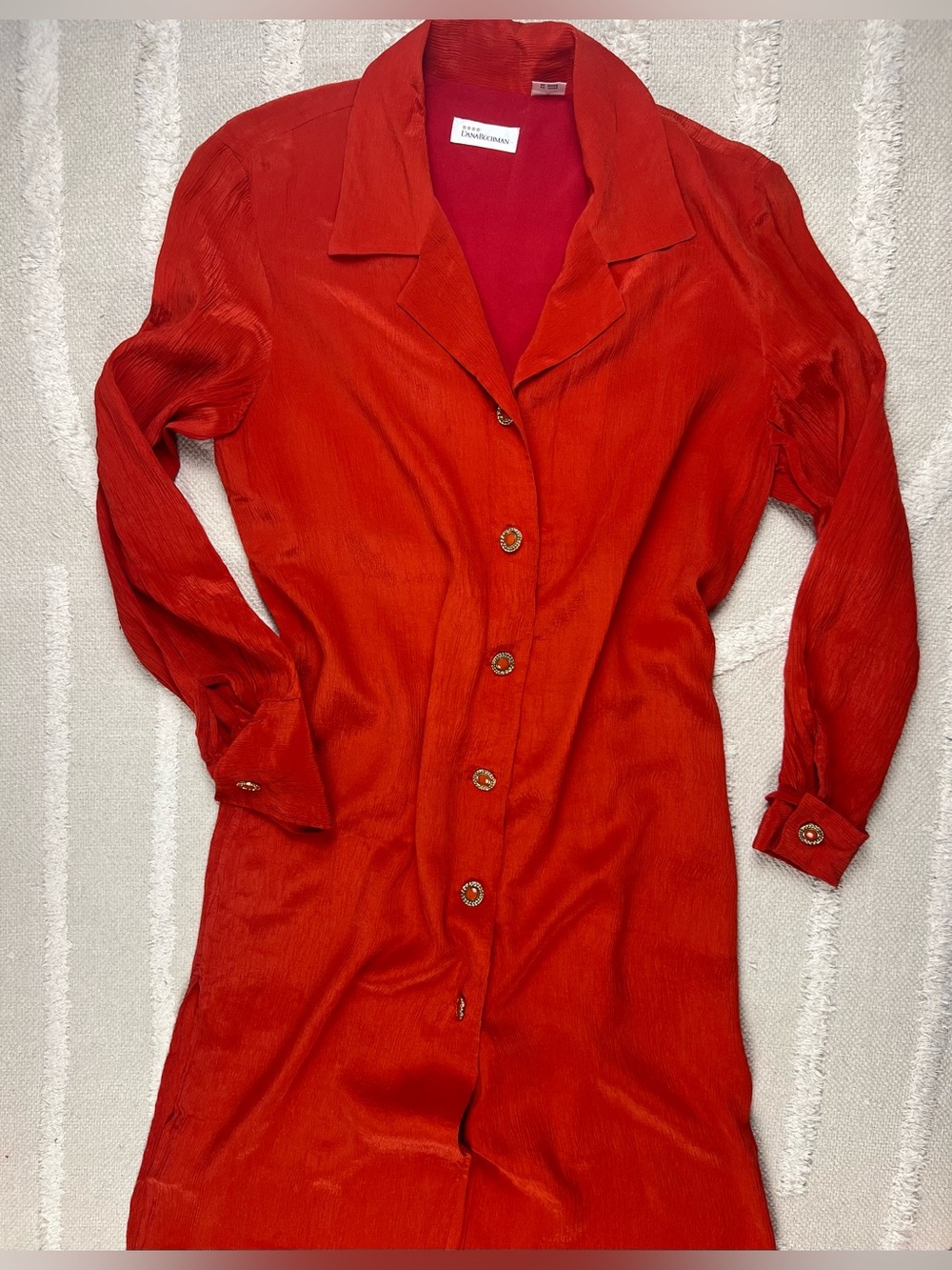 Vintage Dana Buchman Silk Button-Down Midi Shirt Dress/ Duster Copper Orange - 8 - Picture 14 of 14
